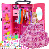 Zita Element 146 Pcs 11.5 Inch Doll Closet Wardrobe With Clothes Dresses Shoes And Other Accessories For 11.5 Inch Girl Doll Stuff Kids Girl Age 6 To 12