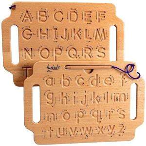 Hulats Learn To Write - Portable Wooden Alphabet Tracing Board - Tracing Letters For Kids Ages 3-5 - Montessori Toys For 3+ Year Old - Letter Tracing Fine Motor Skills Toys For 5 Year Old