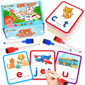 Kmuysl Short Vowel Spelling Flashcards, Cvc Sight Words Handwriting Cards, Learn To Write Phonics Flash Cards, Fine Motor Montessori Educational Toy Gift For Kids 3 4 5 Years Old, 104 Pieces