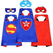 Superhero Capes And Masks For Kids Halloween Cosplay Double Side Capes Superhero Toy Kids Best Gifts (Red-C)