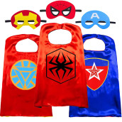 Superhero Capes And Masks For Kids Halloween Cosplay Double Side Capes Superhero Toy Kids Best Gifts (Red-C)