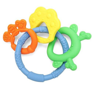 Baby Teething Toys,Soft Silicone Bracelet Teether,Teething Ring With 3 Teethers,Food-Grade Baby Chew Toy Massage Gums,Great Gifts For 0-6 Months Babies