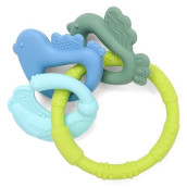 Baby Teething Toys - Btrfe Silicone Teether For Babies 0-6 Months, Soft Teething Ring With 3 Teethers, Baby Chew Toy To Soothe Gums, Colorful Baby Links With Multiple Raised Texture