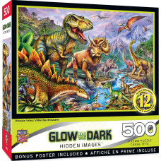 MasterPieces 500 Piece glow in The Dark Jigsaw Puzzle for Adults, Family, Or Kids - Dinosaur Valley - 15x21