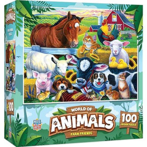 Masterpieces 100 Piece Family Jigsaw Puzzle For Kids - Farm Friends - 14" X 19"