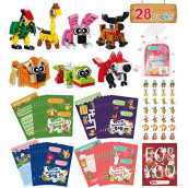 Valentines Day Gifts For Kids Classroom-28 Packs Animal Building Blocks With Kids Valentines Day Cards For School & Stickers, Class Valentines Gifts Boxes For Kids Boys Girls Party Favors Exchange