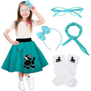 Faybox Poodle Skirt 1950S Costume Accessory Set Of 5Pcs For Girls,100 Days Of School Costume For Kids