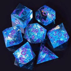 Yemeko Sharp Edge Dnd Dice Set Handmade 7 Accessories Dice For Dungeons And Dragons Ttrpg Games, Multi-Sided Rpg Polyhedral Resin Sharp Edge Dice Roleplaying Games Shadowrun Pathfinder Mtg