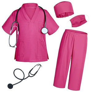 Doctor Costume For Kids Scrubs Pants With Accessories Set Toddler Children Cosplay 3T-4T Rose
