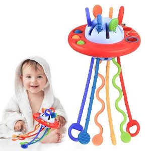 Kizmyee Montessori Toys, Sensory Toys For Toddlers 18M+,Ufo Food Grade Silicone Pull String Activity Toy,Travel Toys For Baby,Baby Toys For 18M+ Boys And Girls (Special Edition)