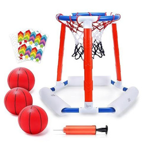 Eaglestone Pool Basketball Toys, Floating Basketball Hoop For Pool Game, Inflatable Swimming Pool Toys For Toddlers With 3 Large Balls, Pump, Water Basketball Hoops W/Stickers For Kids And Adults