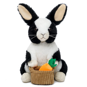Nleio Bunny Stuffed Animal, 12" Stuffed Bunny With Floppy Ears & Holding Basket, Machine Washable& Softness, Stuffed Bunny For Girls Boys Kids Friends Birthday Gifts Decorations(Black)