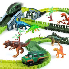 Dinosaur Toys, Kizplays 251Pcs Dinosaur Race Track Toys, Create A Race Car Track Dino World With Flexible Train Tracks, 6 Dinosaur Figures, 2 Cars & 1 Map, Toys For 3 4 5 6 Year Old Boys Girls Gifts