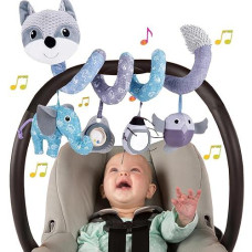 Car Seat Toys, Baby Toys 3-6 Months Carseat Toys Stroller Toys Infant Spiral Activity Toys 0-3 Months, Hanging Car Toys For Babies 0-6 Months Newborn Boys Girls With Music Rattle Squeaker - Gray Fox