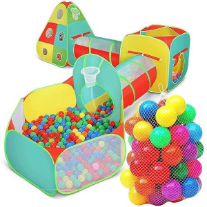 Kiddzery Tunnel And Ball Pit Play Tent 5Pc Toddler Jungle Gym Tunnels To Crawl Through With Tents For Kids & Toddlers Indoors & Outdoors Gift Target Game With 4 Dart Balls (50 Balls Included)