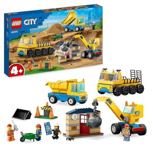 Lego 60391 City Camiones De Construcci�n Y Gr�a Con Bola De Demolici�n, Excavadora De Juguete, Cami�n Basculante Y Veh�culos De Transporte, Set De Aprendizaje Para Ni�os Y Ni�as A Partir De 4 A�os
