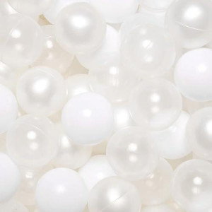 Trendplay 100 Ball Pit Balls - Bpa&Phthalate Free Non-Toxic Play Balls Soft Plastic Balls For 1 2 3 4 5Years Old Toddlers Baby Kids Birthday Pool Tent Party (2.16Inches) Pearl White+White+Clear