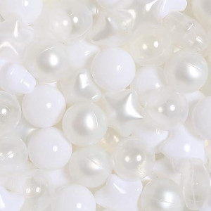 100 Star Ball Pit Balls - Bpa Free Non-Toxic Play Balls Soft Plastic Balls For 1 2 3 4 5Years Old Toddlers Baby Kids Birthday Tent Party Christmas Decoration Indoor(2.2Inches)Pearl White+White+Clear