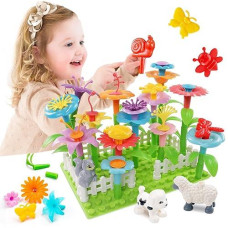 Prepop Flower Building Toys Set For Toddler Girls - Birthday Gifts And Fine Motor Skills Toys For Kids Age 3 4 5 6 Yr, Stem Crafts And Build A Garden With Insects And Animals