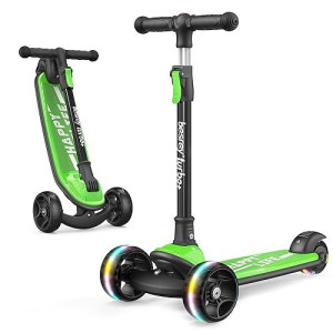 Besrey Kick Scooter For Kids Ages 3-8, 3 Wheel Scooter For Kids With Adjustable Height, Folding Kids Scooter With Led Light Wheels Rear Brak Extra Wide Deck Outdoor Activities For Boys/Girls