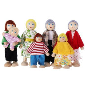 Cobee Dollhouse Family People Figures, 7 Pieces Wooden Doll House Family Dolls Mini Doll Family Pretend Play Figures Miniature Dollhouse Doll Figures (C)