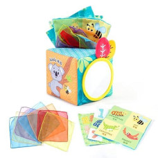 Jollybaby Sensory Pull Along Toddler Infant Baby Square Tissue Box, Kids Stem Montessori Educational Manipulative Preschool Learning Toys 1-2(Jungle)