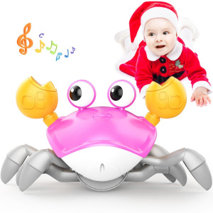Yeaye Crawling Crab Baby Toys Infant - Tummy Time Toy Gifts For 3 4 5 6 7 8 9 10 11 12 Boy Girl With Learning Crawl System Music For 0-6 6-12 12-18 36 Months Walking Toddler Birthday Gift(Pink)
