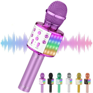 Niskite Karaoke Microphone For Kids, Wireless Bluetooth Karaoke Microphone With Led Lights, Portable Handheld Mic Speaker Machine, Great Gifts Toys For Girls Boys Adults All Age