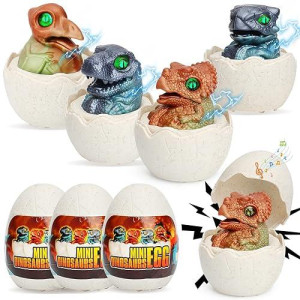 WIDELAND Dinosaur Easter gifts for Kids, Toddlers Toy cars for 1, 2, 3 Year Old, 4 Pack Press and go Small cars Dinos Egg Trucks with Sounds Lights, Easter Egg Hunt Party, Easter Basket Stuffers