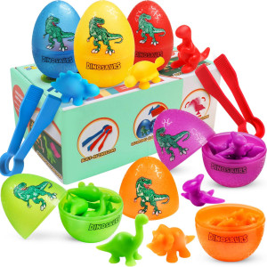 Counting Dinosaurs Toys, Preschool Learning Fine Motor Toy For Math Counting And Color Sorting Matching Game Easter Eggs Party Favors For Toddlers Aged 3+ Old Boys Girls