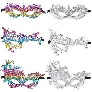Cindeer 6 Pcs Masquerade Mask For Women, Venetian Lace Eye Mask Lace Mask For Prom Ball Costume Party Supplies (Stylish Style)