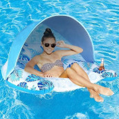 Coolcooldee Pool Float With Canopy For Adults - Xl Inflatable Lounge Chair With Adjustable Sun Shade Cover, Drink Cup Holder, Ergonomic Headrest