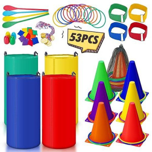 53Pcs Outdoor Lawn Carnival Games Bean Bags Ring Toss Set Potato Sack Race Bags Egg And Spoon Race Games Party For Kid Adult Family