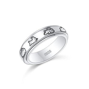 Jzmsjf S925 Sterling Silver Bunny Spinner Rings For Anxiety Fidget Relief Boredom Adhd Autism Band Women Daughter Size 8