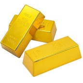 3Pcs Fake Gold Bar Replica Golden Brick For Stage Decoration Pirate Costume Party Supplies, Bank Pretend Play(6.5 Inch).