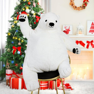 Snowolf Djungelskog Bear Giant Simulation Bear Toy 2023 Polar Bears Stuffed Animal Plush Doll Huge Cuddly Brown Teddy Bear For Home Decoration Valentine'S Birthday Gift, 39.3In/100Cm, White