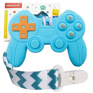 Cool Remote Game Control Teething Toy For Babies 0-6 6-12 Months,Game Controller Teether For Gamer Parents,Baby'S First Valentines Day Gifts,Silicone Remote Chew Toys(Blue)
