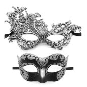 Masquerade Mask For Couples Lace Eye Mask Venetian Carnival Halloween Mask Party Ball Prom Mask Costume Mardi Gras Cosplay 2Pack (Silver)