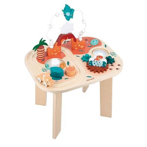 Janod Dino - Dinosaur Activity Table - 8 Activities In One - Includes Push Track, Stacking Toys, Bead Maze, And Gears - Ages 12 Months+ - J05825