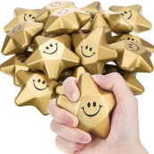 36 Pieces Star Stress Balls Star Mini Foam Ball Stress Relief Star Balls Star Stress Toys For Teens Adults Student Bag Fillers, Gold (Smile, 3.1 Inch)