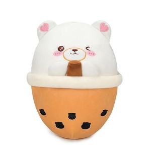 Aixini Bear Boba Plush 10 Inch Bubble Tea Stuffed Animal Cute Soft Boba Milk Tea Food Plushie Toy For Kids
