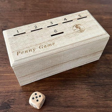 Penny Game - Fun Board Game Works With Coines, Get Rid Of Coins To Win, Penny Game Wood Box For 2+ Players, Simple + Strategic Dice Games