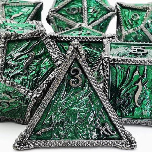 Mjdiceok Metal Dragon Dice Set Dnd 7 Set Dice Role Playing Dice D&D Dungeons And Dragons (Black Nickel Green)