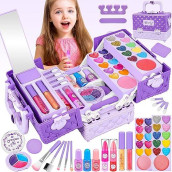 Kids Makeup Kit For Girls 44 Pcs Washable Makeup Kit,Real Cosmetic For Little Girls,Pretend Play Makeup Set Toys Birthday Gifts For 3 4 5 6 7 8-12 Years Old Toddler Girls,Kids (Purple)