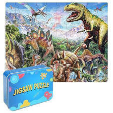 Lelemon Puzzles For Kids Ages 4-8,Tyrannosaurus 100 Piece Puzzles For Kids,Educational Kids Puzzles Ages 6-8 Jigsaw Puzzles In A Metal Box,Dinosaur Puzzles For Kids Ages 5-8 Cool Puzzle Games Toys