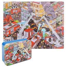 Lelemon Puzzles For Kids Ages 4-8,Fire Fighting 100 Piece Puzzles For Kids,Educational Kids Puzzles Jigsaw Puzzles In A Metal Box,Children 100 Piece Puzzle Games Puzzle Toys For Girls And Boys