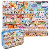 Lelemon Puzzles For Kids Ages 4-8,Communications 100 Piece Puzzles For Kids,Educational Kids Puzzles Ages 6-8 Jigsaw Puzzles In A Metal Box,Cool Puzzles Toys Puzzle Games For Girls And Boys