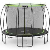 Aotob 12Ft Trampoline With Enclosure, Outdoor Trampoline For Kids With Flexinet And Enclosure Rods, Recreational Trampolines With Ladder, Trampoline Stakes And Shoe Net, Astm Approval Black