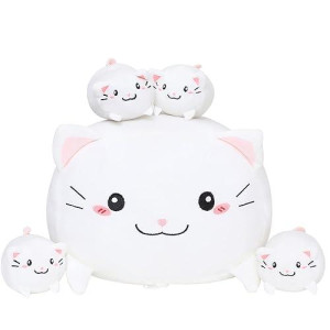 Sqeqe Cute Cat Plush Toy With 4 Baby Plush Kitties In Her Tummy, Stuffed Cotton Plush Animal Toy Gift For Kids