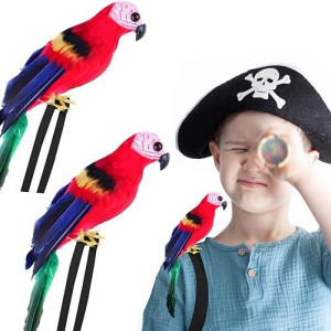 Matiniy 2 Pcs Pirate Parrot On Shoulder Life Sized Artificial Parrot Toy For Pirate Costume Dress-Up Accessory For Halloween Pirate Party(Multicolor)